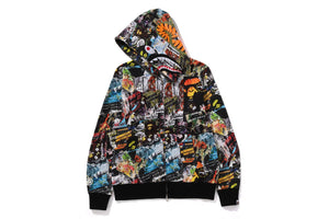 BAPE FLYER PATTERN SHARK FULL ZIP HOODIE MENS